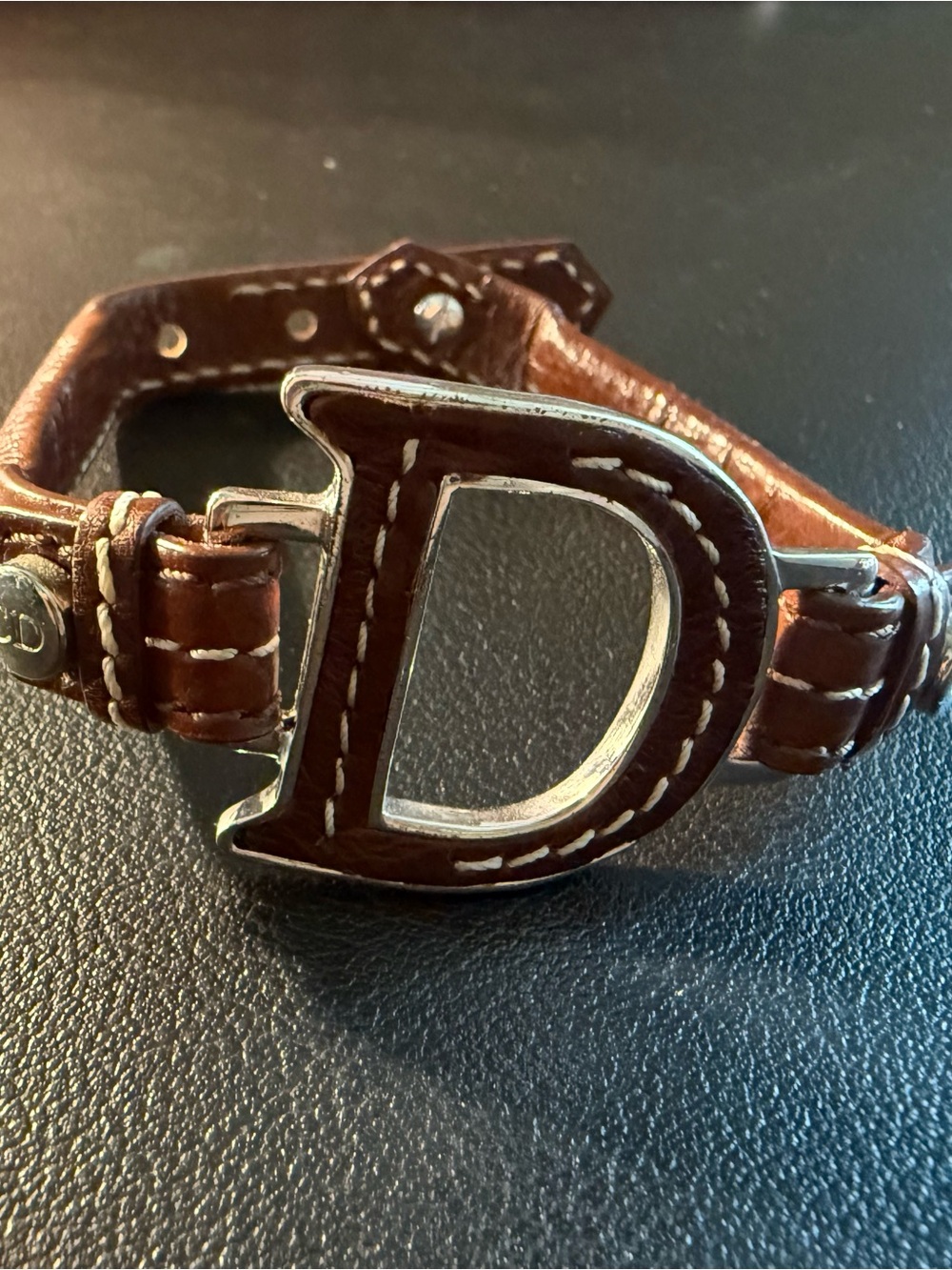 Dior Brown Leather Bracelet with Silver 'D' Buckle